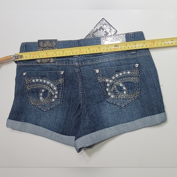 ❤️ MONTANA JEANS SHORTS LOW WAIST EMBELLISHED RHINESTONE.SIZE: 5/6 COLOR:  BLUE - Picture 5 of 14